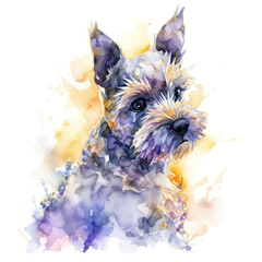 Watercolor portrait of cute Scottish Terrier dog. Generative AI illustration