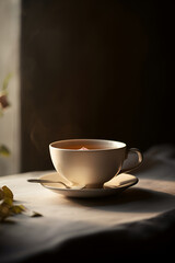 Obraz na płótnie Canvas Freshly brewed tea in cup on the table