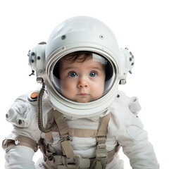 cute happy baby toddler kid dressed like an astronaut on transparent background