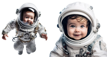 cute happy baby toddler kid dressed like an astronaut on transparent background - obrazy, fototapety, plakaty