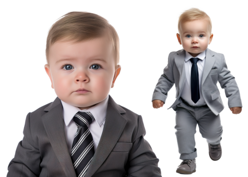 fictional portrait of a cute toddler boy dressed like a business man on transparent background - Powered by Adobe