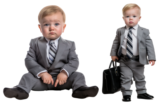 fictional portrait of a cute toddler boy dressed like a business man on transparent background - Powered by Adobe