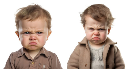 fictional portrait of a frustrated angry grumpy upset toddler kid on transparent background - obrazy, fototapety, plakaty