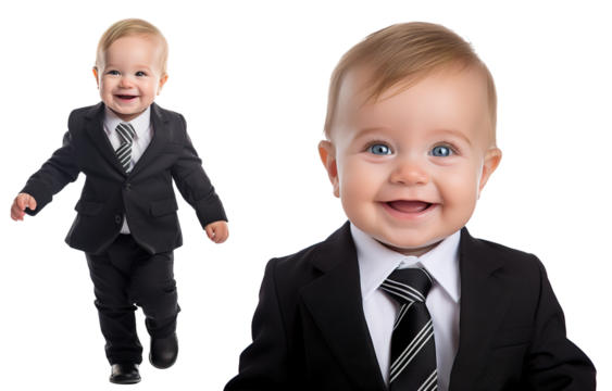 fictional portrait of a cute toddler boy dressed like a business man on transparent background - Powered by Adobe