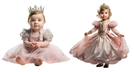 cute toddler girl kid dressed as a princess for carnival on transparent background