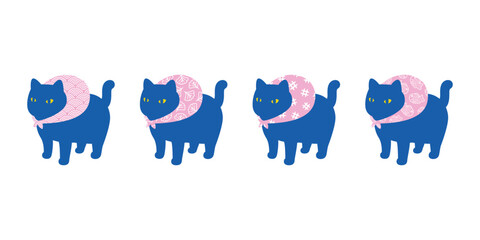 cat vector kitten icon neko calico japanese wave furoshiki traveller picnic pet cartoon character doodle symbol tattoo stamp scarf illustration design isolated
