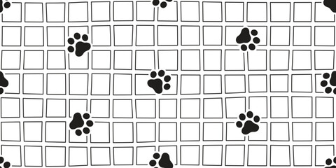 dog paw seamless pattern footprint checked cat kitten french bulldog vector puppy pet toy breed cartoon doodle gift wrapping paper tile background repeat wallpaper illustration design isolated