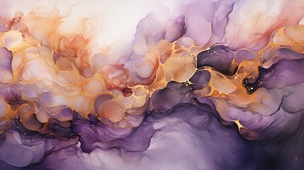 a colorful watercolor painting with gold and purple
