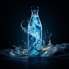 a bottled water surrounded by swirling energy in blue and white created by generative AI