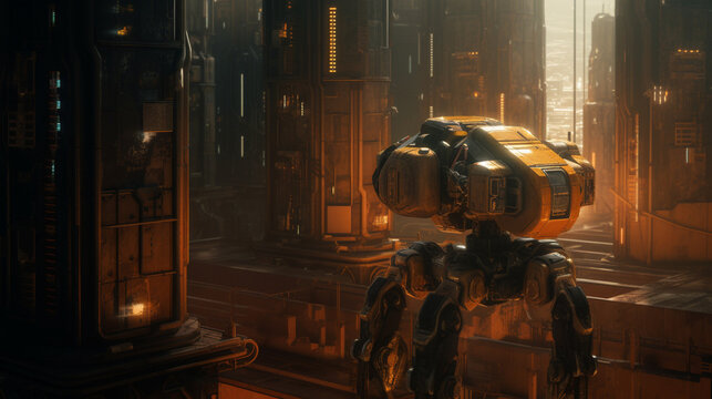 Title: Droid Robot Futuristic Machine Robotic 3D Humanoid Artificial Intelligence Technology Cyberpunk Apocalypse