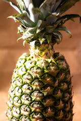 close-up of a pineapple on a light brown blurred background