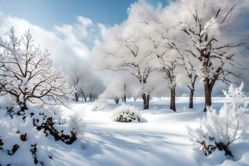 winter landscape with snow covered trees GENERATIVE AI