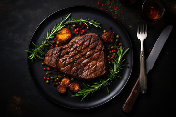 grilled beef on dark background