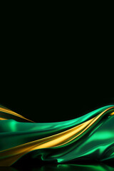 Abstract green and gold silk texture background. Turquoise and golden elegant luxury satin cloth with wave. Prestigious, award, luxurious teal background. Generative AI.