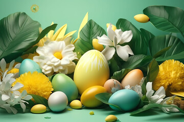 Blank space in the middle surrounded by easter green color background, AI Generated.