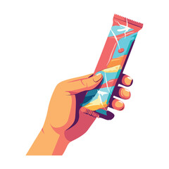 Hand with chocolate package icon