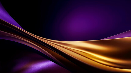 Purple and gold silk texture background. Abstract textile elegant luxury violet and golden banner. Satin wavy backdrop. Prestigious, award, luxurious background. Generative AI.