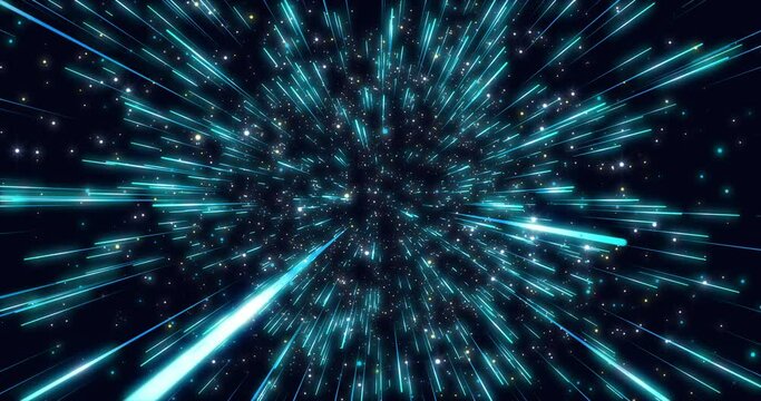 Footage through space with shining stars. Sci-fi warp and cyber future concepts. Abstract, repeatable video for background.