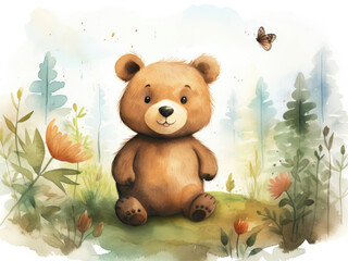 Cute watercolor bear, illustration for children