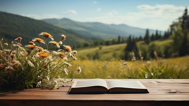 Book and table harmonize with nature's charm