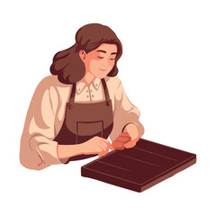 One smiling chef holding dessert in kitchen