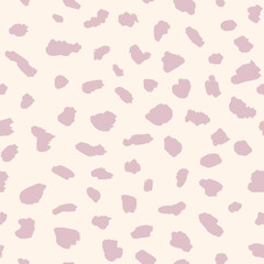 Abstract animal skin vector seamless pattern. Simple texture with irregular brush spots, dots, strokes. Cute pink background. Wild leopard print. Simple minimal repetitive design for decor, textile