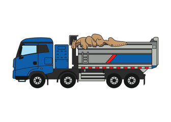 Vector illustration Hand drawn color children construction electric dump truck with slide cover construction vehicle clipart