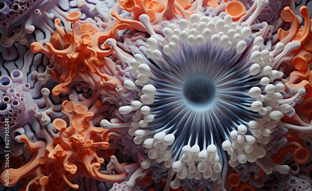 Poster vibrant colors and patterns of bacteria and virus cells. captivating macro close-up. intricate struc