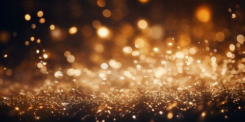 Fototapeta na wymiar golden glitter lights on defocused abstract background