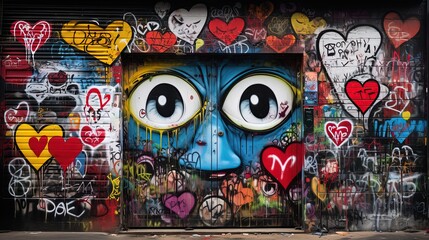 abstract street art grafitti background, Alien face design, Genertive Ai