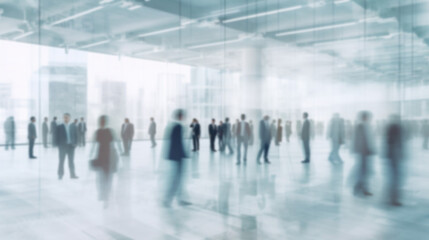 Blurred business people in white glass office background