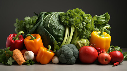 large bag of vegetables with different fruits and vegetables on white background. Generative AI