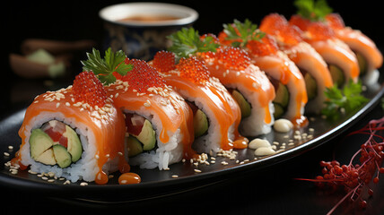 Photo macro Asian food sushi. Generative AI