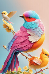 Fototapeta premium Cute 3d Floral Birds Sublimation, Generative AI