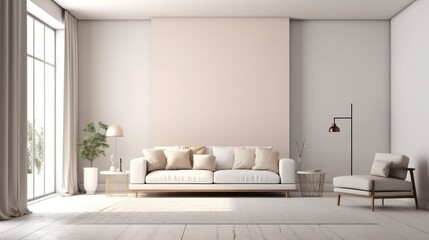 Fototapeta na wymiar Large blank wall in ultra modern minimalistic furniture living room