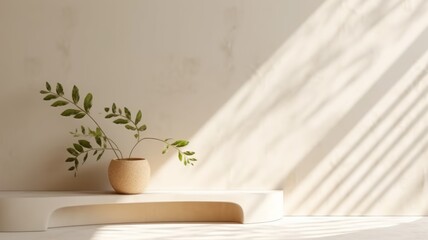Fototapeta na wymiar Light background including vase and plant suitable for product presentation