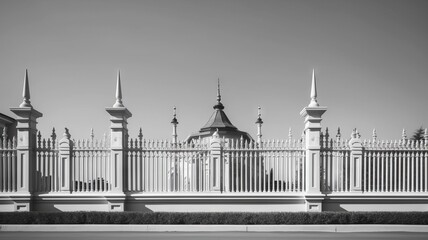 Massive monolithic mansion fence shot in close-up. Generative AI 4