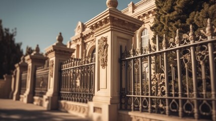 Fototapeta premium Massive monolithic mansion fence shot in close-up. Generative AI 1