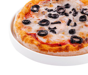 mini pizza with olives and cheese on plate