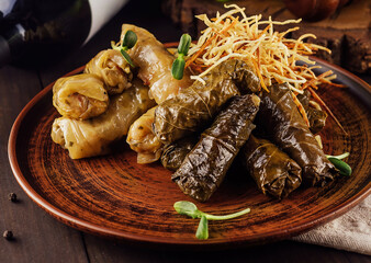 dolma cabbage rolls grape leaves filling close up