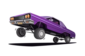 Fotobehang Hydraulic Lowrider Car Jump and Hop Freestyle Cartoon Illustration Vector © Simply Amazing