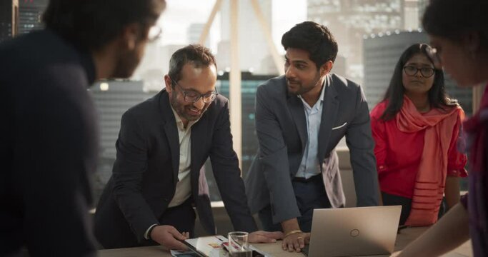 International Business Negotiations Team Meeting with Company Representatives to Discuss a Real Estate Investment. Technical, Financial and Legal Analysts are Talking with Businessmen