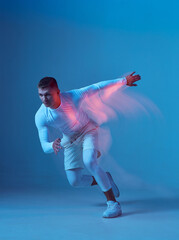 Running , healthy lifestyle concept. Young man in white sportswear running.