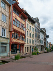 The rue eau de robec, one of the most scenic and picturesque street in the historic center of Rouen, Normandy, France