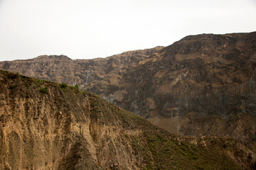 Fototapeta na wymiar Hiking through the Colca Canyon following the route from Cabanaconde to the Oasis.