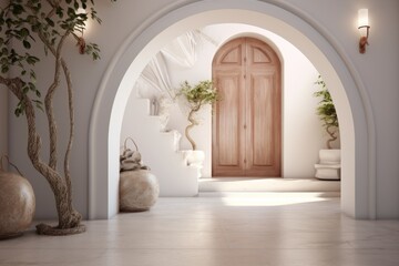Fototapeta premium Interior design of modern entrance hall with in villa. Generative AI.