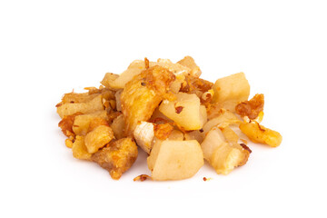 fried pork crackling isolated on white background