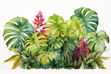 watercolor leaves, background, green monstera generative ai