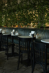 Cafe interior, a small table for two people