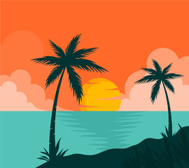 Fototapeta na wymiar palm tree on the beach view landscape background